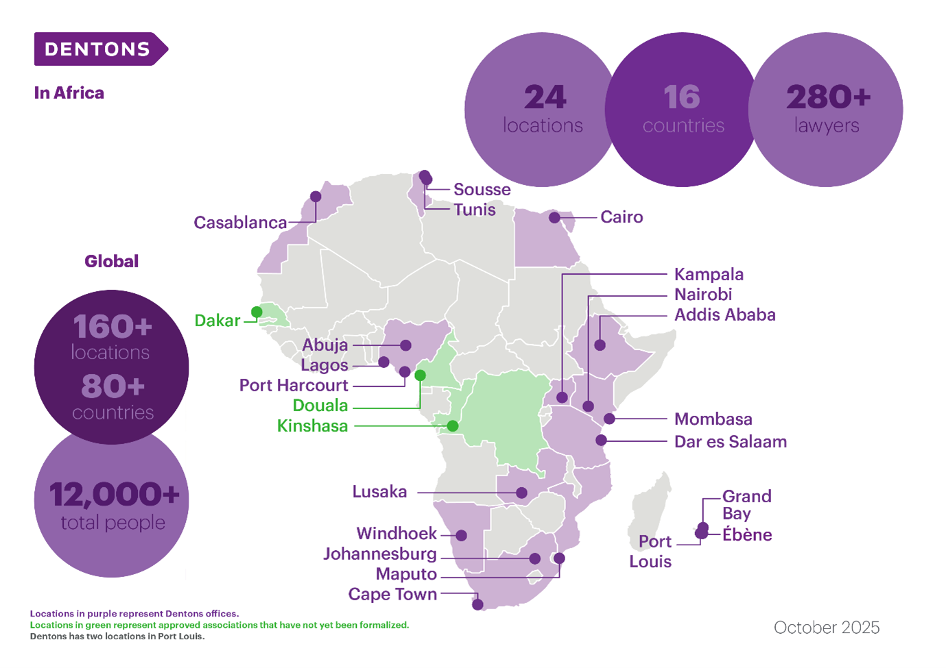 Dentons presence in Africa October 2025